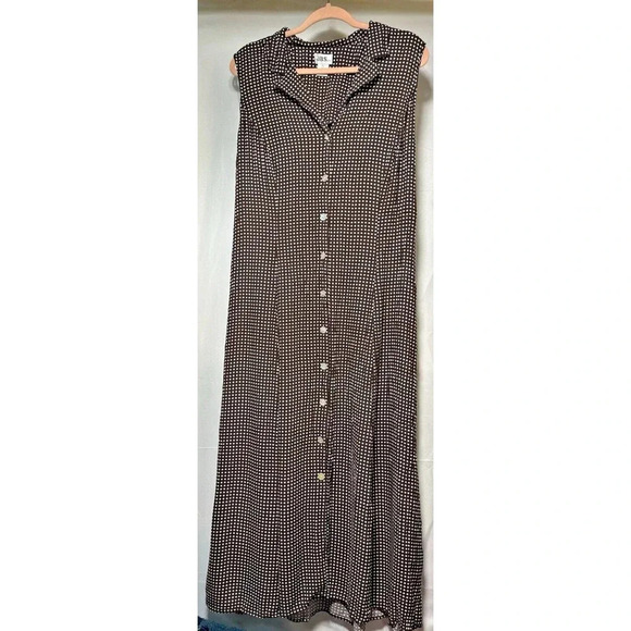 J.B.S. Poka‎ Dot Sleeveless Button Down Midi Dress Women Sz 14 Smocked Career - Picture 1 of 5